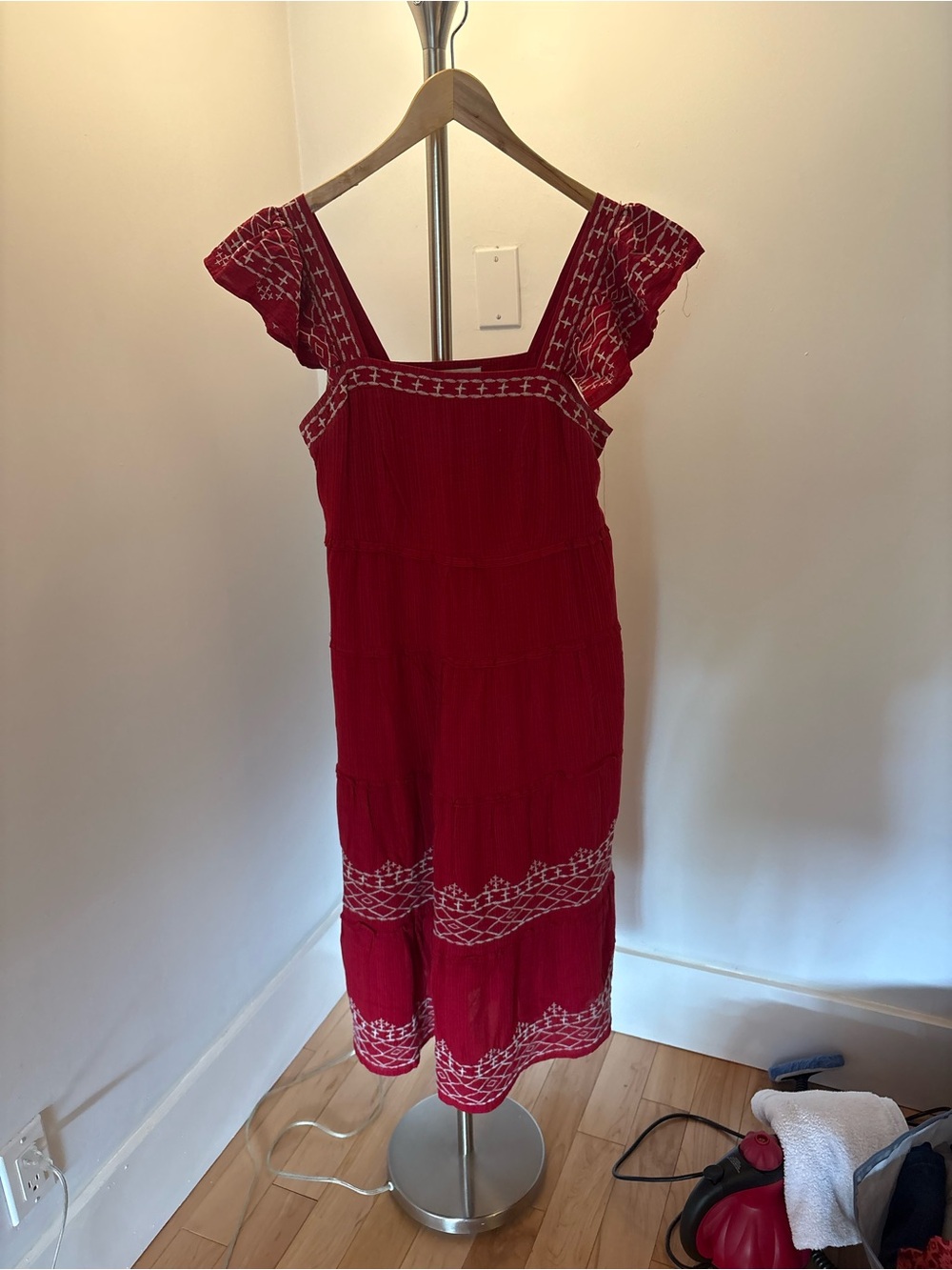 Knox Rose Red Embroidered Midi Dress